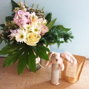 Baby Love Hamper with Bunny Rattle - A Touch of Class Florist