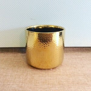 Gold Ceramic Pot is a gold cylinder pot approximatley 12cm x 13cm - A Touch of Class Florist Perth