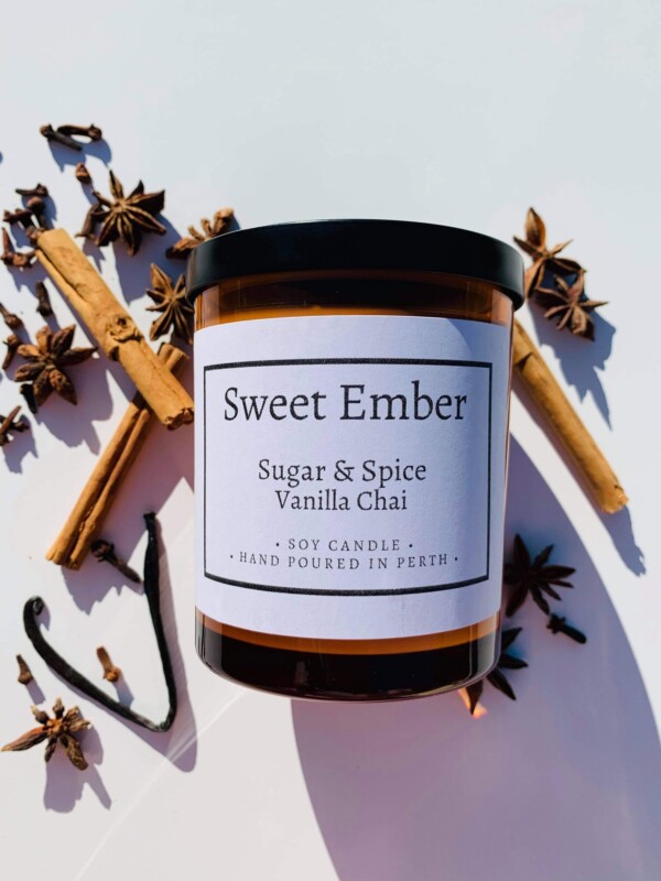 Sweet Ember Scented Soy Candle- Sugar and Spice Vanilla Chai