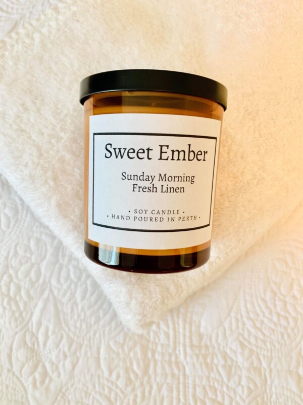 Sweet Ember Scented Soy Candle- Sunday Morning Fresh Linen