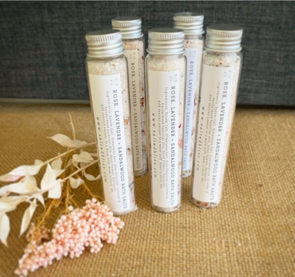 Bath Salts in Test Tube by Salted Bliss in Rose, Lavender and Sandalwood