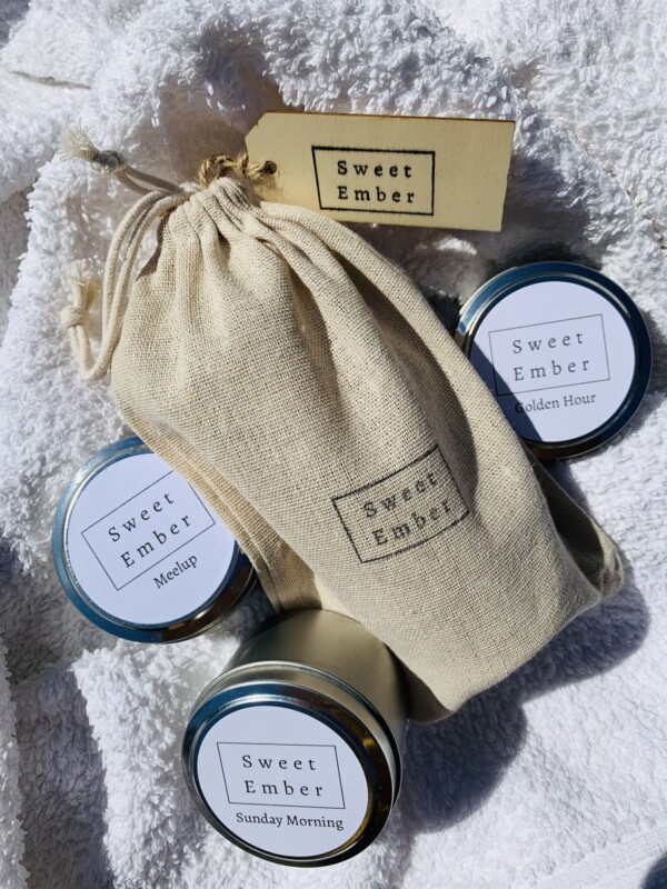 Sweet Ember Candle - Soft Scents Trio Tins. Three mini tins of hand poured soy candles in soft and calming scents.