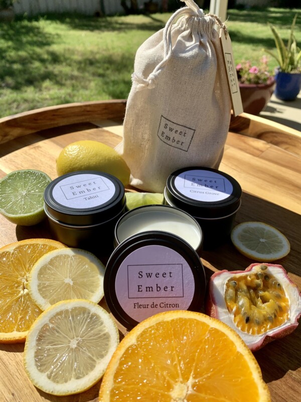 Sweet Ember Candle -Zesty Trio Tins. Three mini tins of hand poured soy candles in fresh, zesty scents.