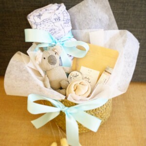 Mini Aussie Baby Hamper in Blues is a newborn baby hamper with a couple or gifts for Mum too!