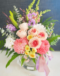 Peach vase arrangement - a touch of class florist perth